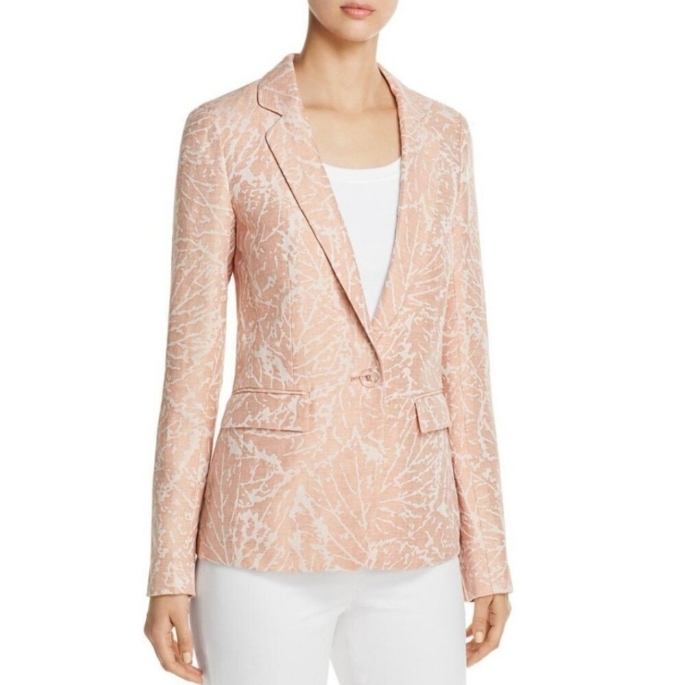 Lafayette 148 Lyndon Linen Jacquard Blazer In Pink Blush Sz 4